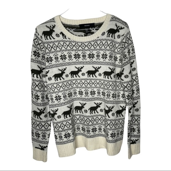 Forever 21 Thick and Warm Knit Sweater Raindeer Medium Holiday Christmas - Picture 1 of 6